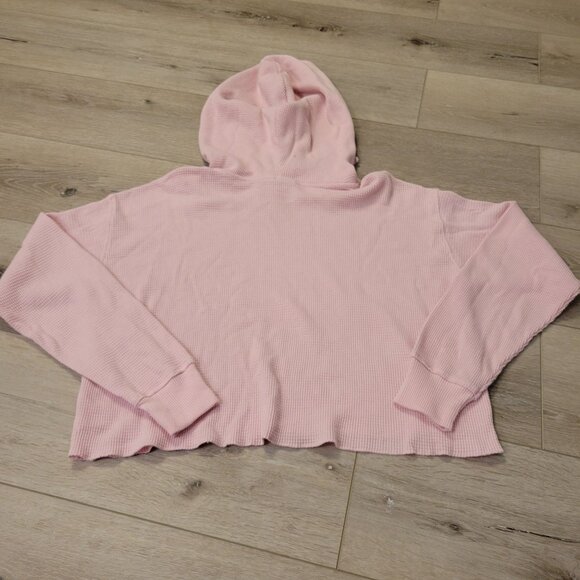 Tna Pink Waffle Knit Thermal Cropped Hoodie Sz Small - Picture 4 of 4